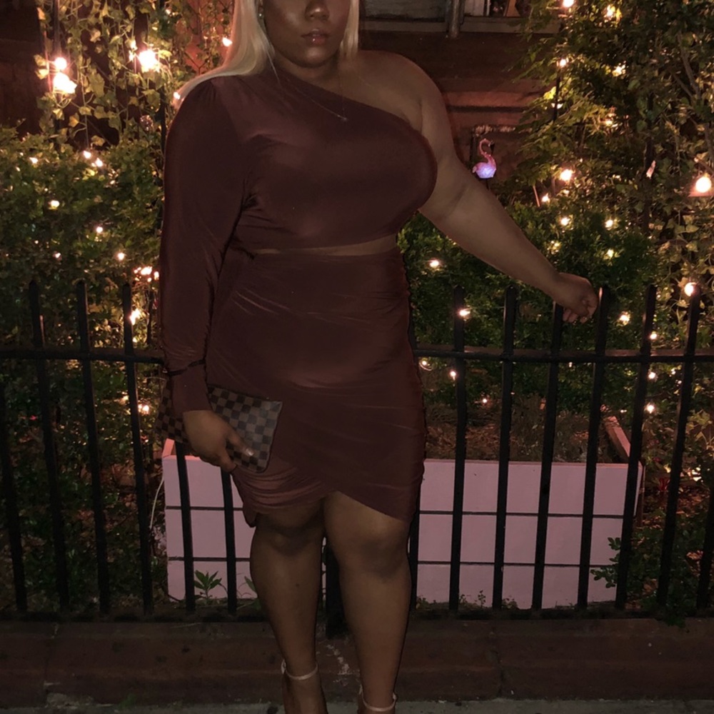 Chocolate brown ruched 2 piece set